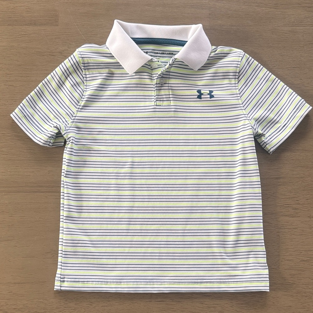Under Armour Kids Striped Polo Shirt - Blue, White and Green